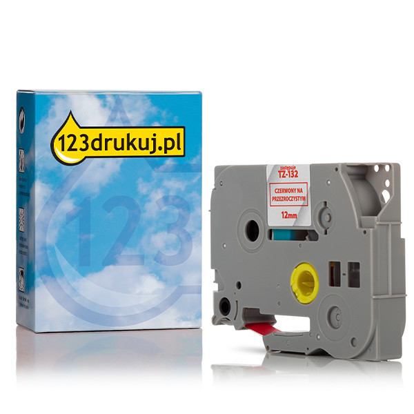 123drukuj zamiennik Brother TZe-132 taśma, nadruk czerwony na przezroczystym tle, 12 mm 080617 - 1