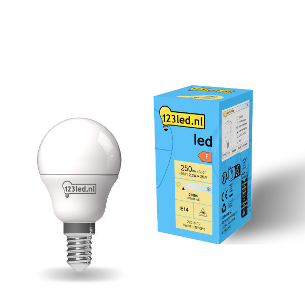 Żarówka E14 LED 123led | kula G45 | matowa | 2700K | 2,5 W (25 W) LDR01896 - 1