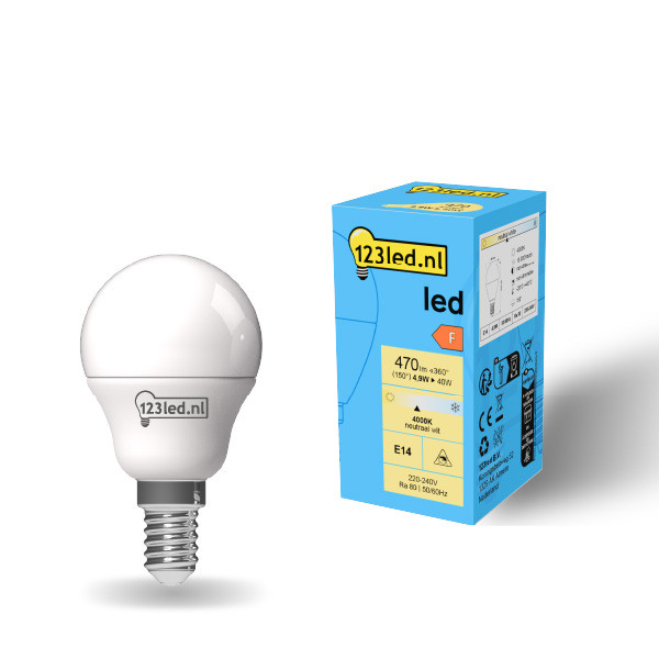 Żarówka E14 LED 123led | kula G45 | matowa | 4000K | 4,9 W (40 W) LDR01902 - 1