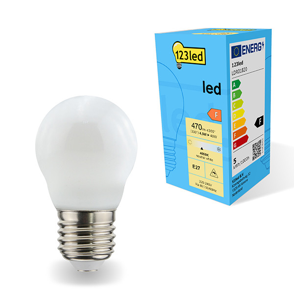 Żarówka E27 LED 123led | kula G45 | matowa | ściemnialna | 4000K | 4,5 W (40 W) LDR01820 - 1