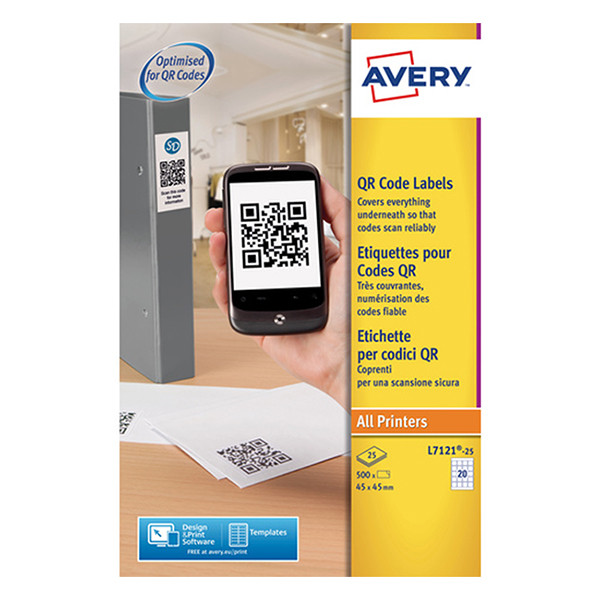 Avery Etykiety QR Avery Zweckform L7121-25, 500 etykiet, 45 x 45 mm L7121-25 212498 - 1