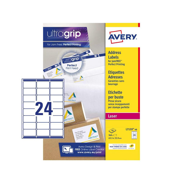 Avery Etykiety adresowe Avery Zweckform L7159-40, 960 etykiet, 63,5 x 33,9 mm, Technologia Quick Peel L7159-40 212264 - 1