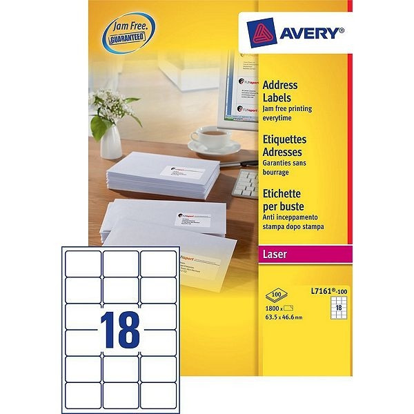 Avery Etykiety adresowe Avery Zweckform L7161-100, 1800 etykiet, 63,5 x 46,6 mm, Technologia Quick Peel L7161-100 212106 - 1