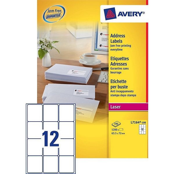 Avery Etykiety adresowe Avery Zweckform L7164-100, 1200 etykiet, 63,5 x 72 mm, Technologia Quick Peel L7164-100 212312 - 1