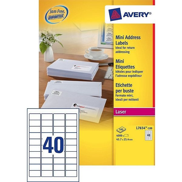 Avery Etykiety adresowe Avery Zweckform L7654-100, 4000 etykiet, 45,7 x 25,4 mm L7654-100 212643 - 1