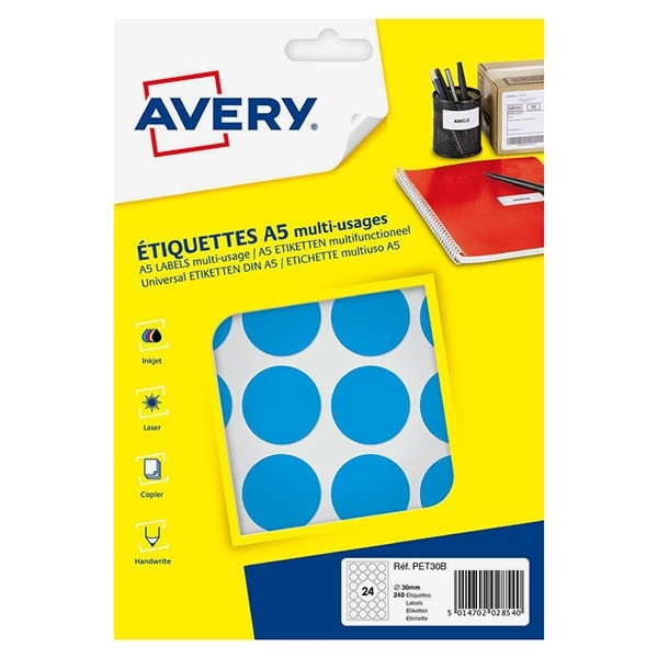 Avery Etykiety do znakowania Avery Zweckform PET30R niebieskie, 240 etykiet, fi 30 mm AV-PET30B 212722 - 1