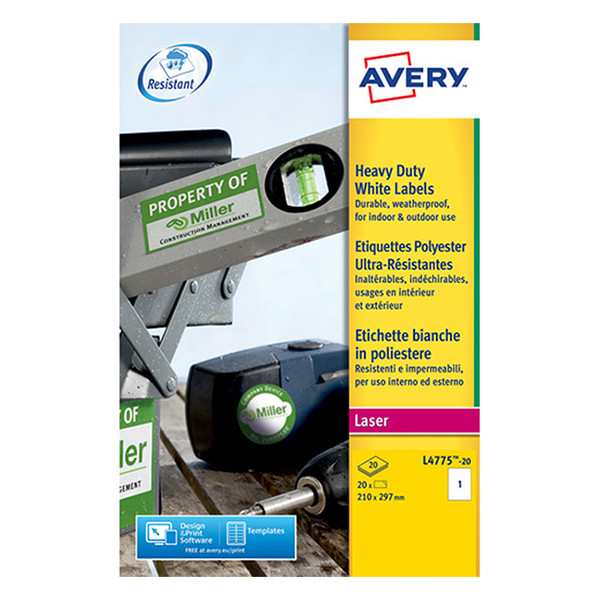 Avery Etykiety odporne na warunki atmosferyczne Avery Zweckform L4775-20 | 20 etykiet | 210 x 297 mm L4775-20 212434 - 1