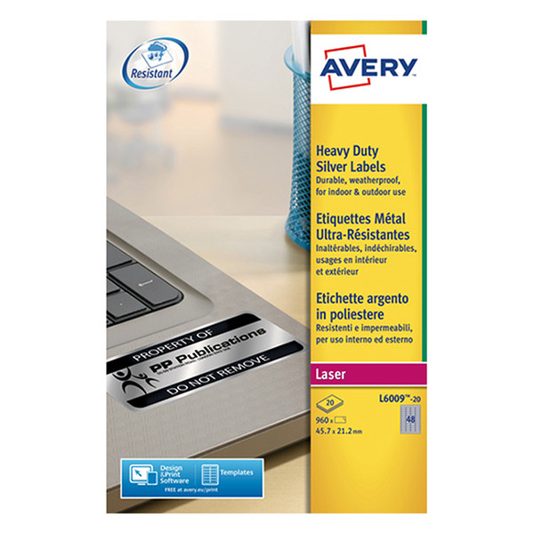 Avery Etykiety poliestrowe Avery Zweckform L6009-20 45,7 x 21,2 mm (960 etykiet) L6009-20 212448 - 1