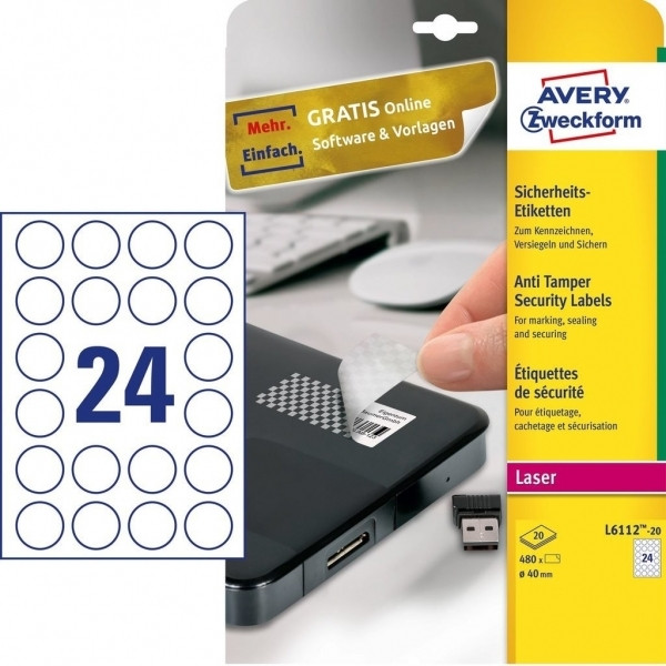 Etykiety samoprzylepne Avery Zweckform L6112-20 | 480 etykiet | fi  40 mm 212744 - 1