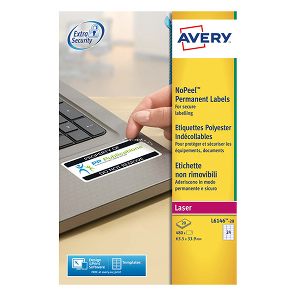 Etykiety samoprzylepne NoPeel Avery Zweckform L6146-20E, 480 etykiet,  63,5 x 33,9 mm 212444 - 1
