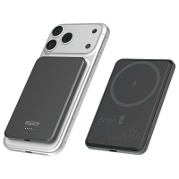 Bezprzewodowy powerbank ultrasmukły | czarny | (20 W, 5000 mAh) | 123drukuj ADR00363