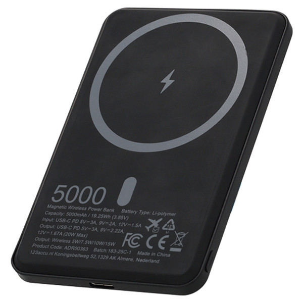 Bezprzewodowy powerbank ultrasmukły | czarny | (20 W, 5000 mAh) | 123drukuj ADR00363 - 2