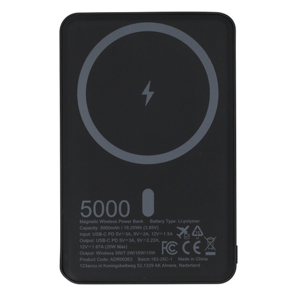 Bezprzewodowy powerbank ultrasmukły | czarny | (20 W, 5000 mAh) | 123drukuj ADR00363 - 5