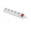 Listwa zasilająca 5 gniazd z włącznikiem, biała, 1,5 metra