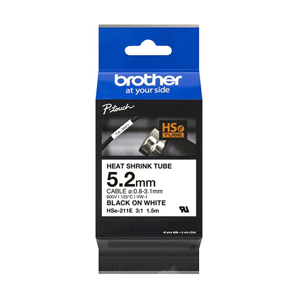 Brother HSe-211E taśma termokurczliwa, nadruk czarny na białym tle, 6 mm, oryginalna HSE211E 350600 - 1