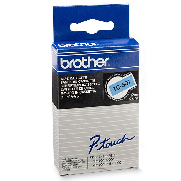 Brother TC-501 taśma, nadruk czarny na niebieskim tle, 12 mm, oryginalna TC-501 088852 - 1