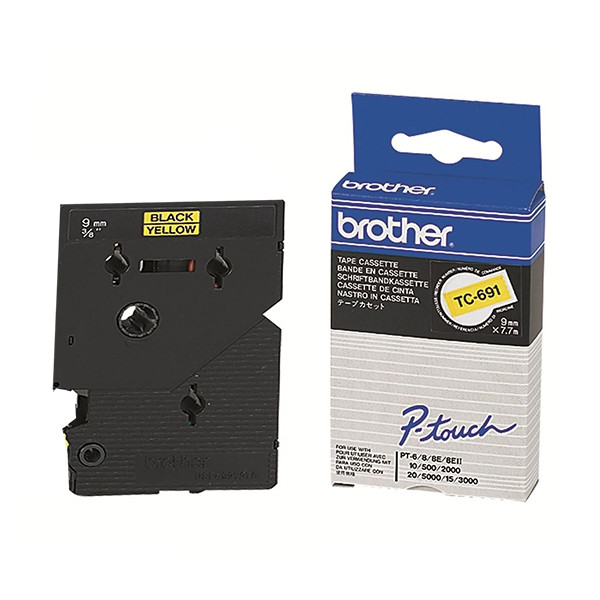 Brother TC-691 taśma, nadruk czarny na żółtym tle, 9 mm, oryginalna TC-691 088858 - 1