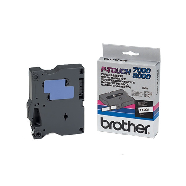 Brother TX-221 taśma, nadruk czarny na białym tle, 9 mm, oryginalna TX221 080234 - 1