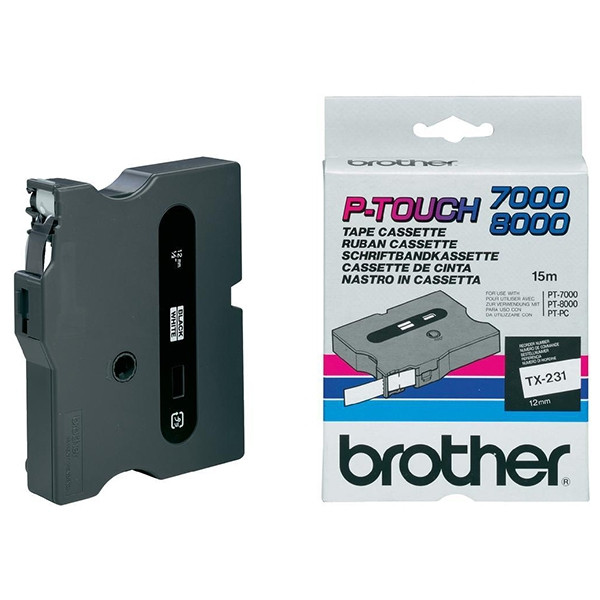 Brother TX-231 taśma, nadruk czarny na białym tle, 12 mm, oryginalna TX231 080320 - 1