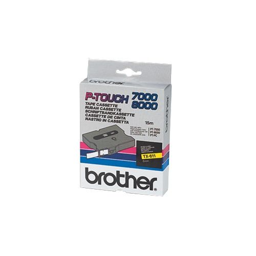 Brother TX-611 taśma, nadruk czarny na żółtym tle, 6 mm, oryginalna TX611 080270 - 1