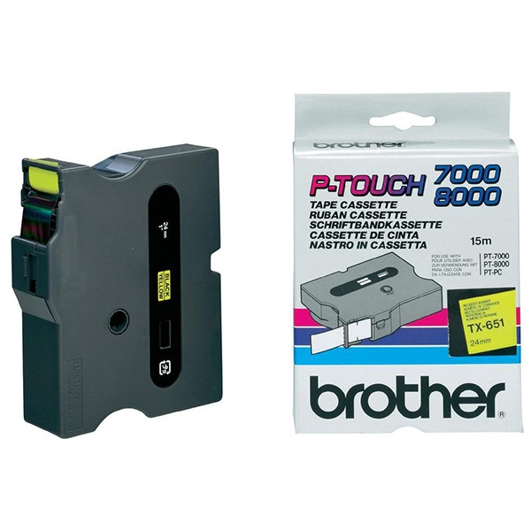 Brother TX-651 taśma, nadruk czarny na żółtym tle, 24 mm, oryginalna TX651 080312 - 1