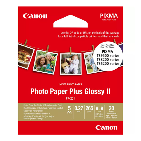 Canon PP-201 Glossy II Plus papier fotograficzny 8,8 x 8,8 cm, (20 kartek) 2311B070 154075 - 1