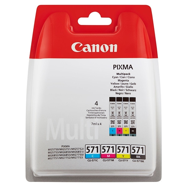 Canon Pakiet Canon CLI-571 BK/C/M/Y czarny + 3 kolory, oryginalny 0386C004 0386C005 0386C007 0386C008 0386C009 017262 - 1