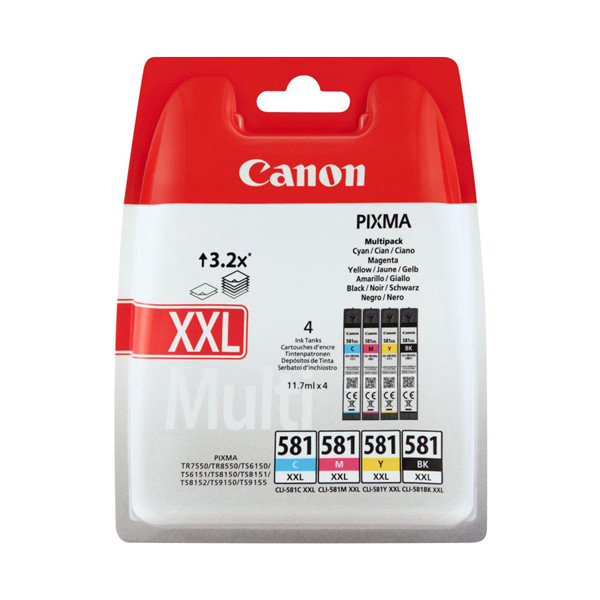 Canon Pakiet Canon CLI-581XXL tusz czarny + 3 kolory, oryginalny 1998C004 1998C005 1998C006 1998C007 651002 - 1