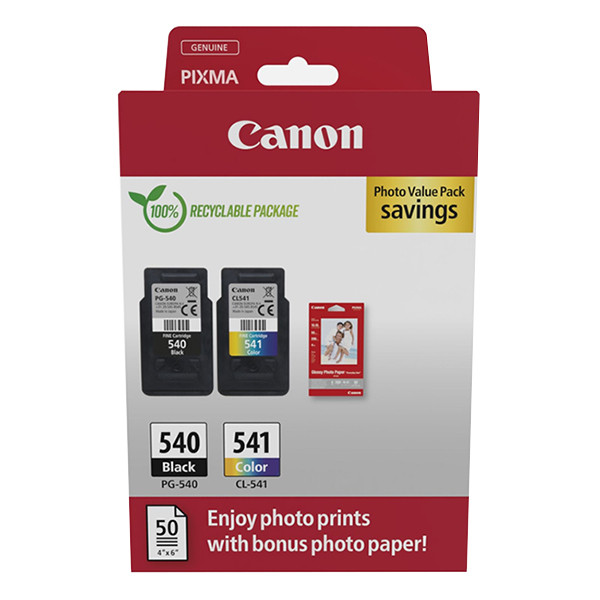 Canon Pakiet Canon PG-540/CL-541 tusz czarny + kolor + papier fotograficzny, oryginalny 5225B012 5225B013 132268 - 1