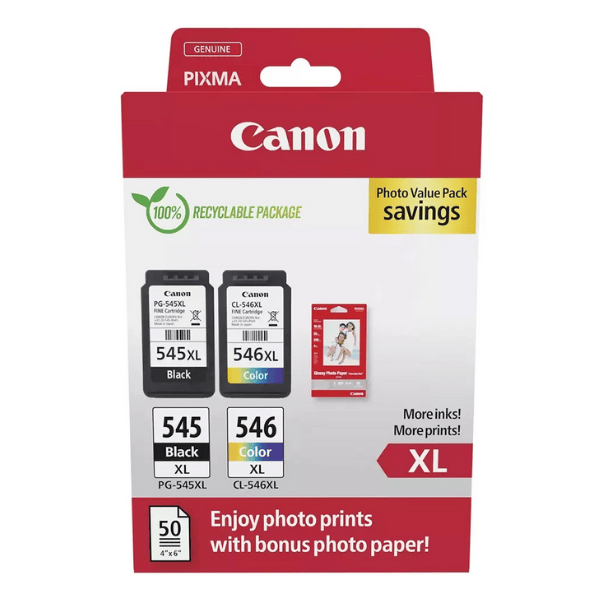 Canon Pakiet Canon PG-545XL/CL-546XL tusz czarny + kolor + papier fotograficzny, oryginalny 8286B006 8286B007 8286B011 8286B012 018580 - 1