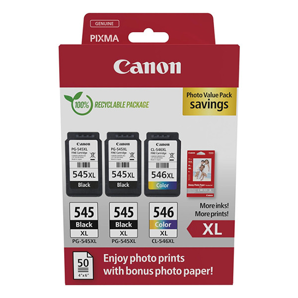 Canon Pakiet Canon PG-545XLx2/CL-546XL tusz czarny x 2 + kolor + papier fotograficzny, oryginalny 8286B015 132266 - 1