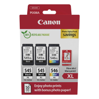 Pakiet Canon PG-545XLx2/CL-546XL tusz czarny x 2 + kolor + papier fotograficzny, oryginalny 132266