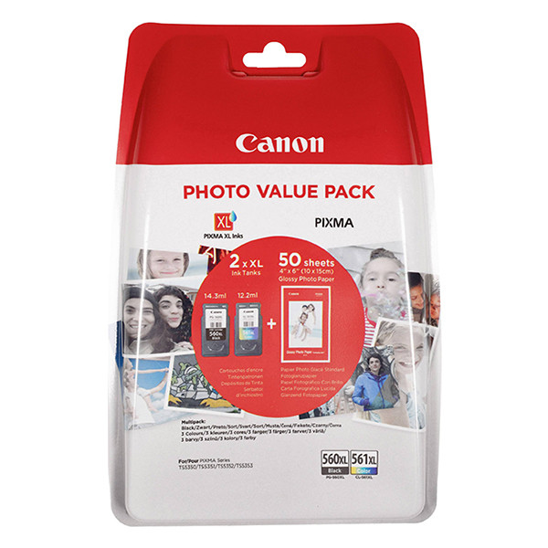 Canon Pakiet Canon PG-560XL/CL-561XL tusz czarny + kolor + papier fotograficzny, oryginalny 3712C004 3712C008 651008 - 1