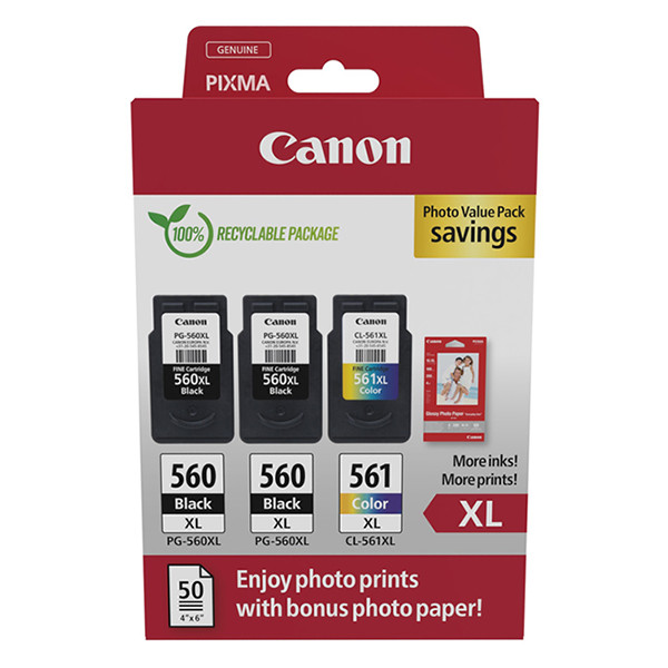 Canon Pakiet Canon PG-560XLx2/CL-561XL tusz czarny x 2 + kolor + papier fotograficzny, oryginalny 3712C012 132260 - 1
