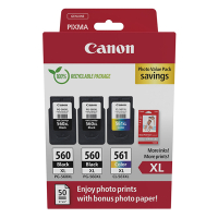 Canon Pakiet Canon PG-560XLx2/CL-561XL tusz czarny x 2 + kolor + papier fotograficzny, oryginalny 3712C012 132260