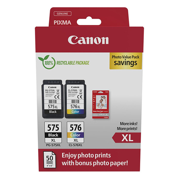 Canon Pakiet Canon PG-575XL/CL-576XL tusz czarny + kolor + papier fotograficzny, oryginalny 5437C006 132276 - 1