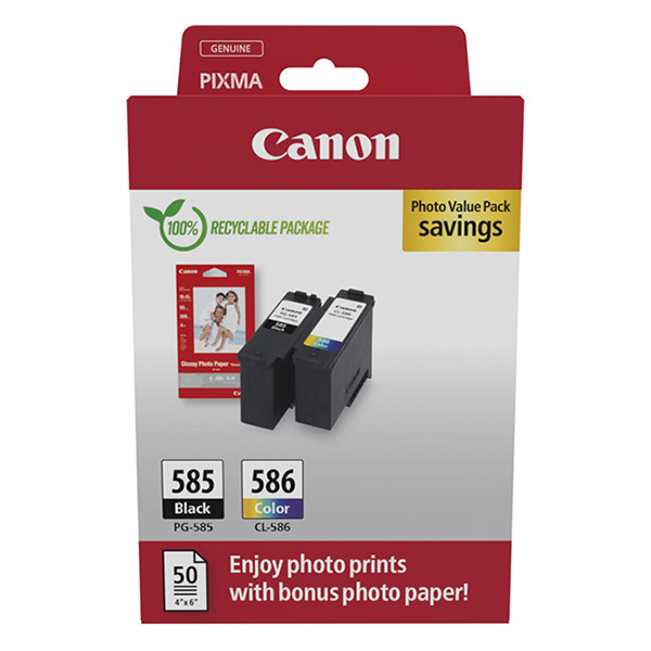 Pakiet Canon PG-585 / CL-586 tusz czarny + kolor + papier fotograficzny, oryginalny 017676 - 1