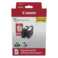 Pakiet Canon PG-585 / CL-586 tusz czarny + kolor + papier fotograficzny, oryginalny 017676