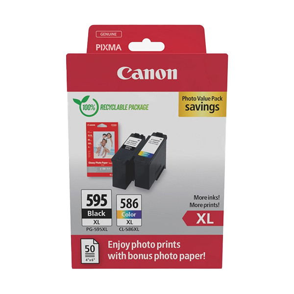 Pakiet Canon PG-595XL / CL-586XL tusz czarny + kolor + papier fotograficzny, oryginalny 132324 - 1