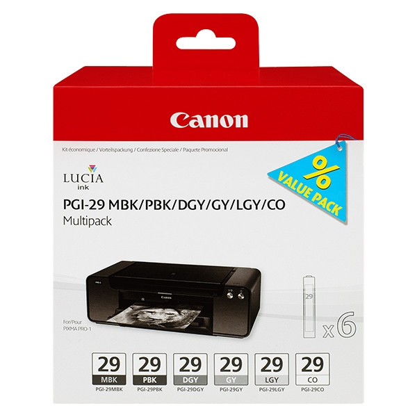 Canon Pakiet Canon PGI-29 MBK/PBK/DGY/GY/LGY/CO 5 kolorów + optymalizator połysku, oryginalny 4868B018 010122 - 1