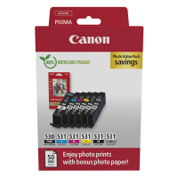 Canon Pakiet Canon PGI-530 / CLI-531 PGBK/C/M/Y/BK/GY 2 czarne + 4 kolory + papier fotograficzny, oryginalny 6117C004 017680