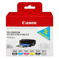 Canon Pakiet Canon PGI-550PGBK / CLI-551BK/C/M/Y/GY 2 czarne + 4 kolory, oryginalny 6496B005 017436
