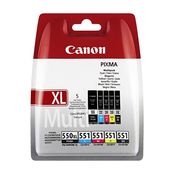 Canon Pakiet Canon PGI-550XL/CLI-551 2 czarne + 3 kolory, oryginalny 6509B013 010188 - 1