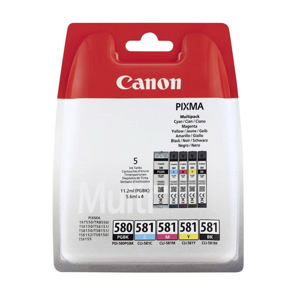 Canon Pakiet Canon PGI-580BK / CLI-581 BK/C/M/Y 2 czarne + 3 kolory, oryginalny 2078C005 2078C006 2078C007 2078C008 018582 - 1
