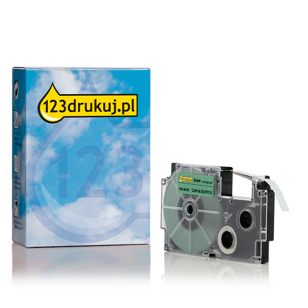 Casio XR-6GN taśma, nadruk czarny na zielonym 6 mm, wersja 123drukuj 056320 - 1