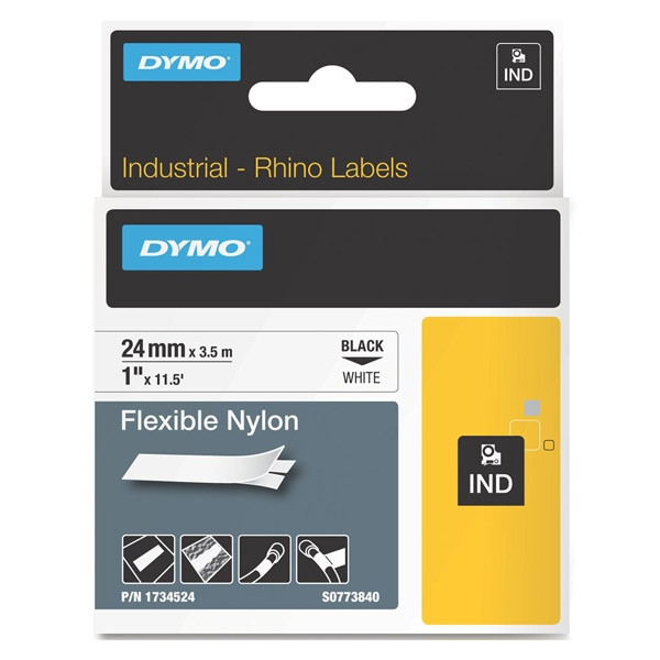 Dymo 1734524 IND Rhino elastyczna taśma nylonowa, nadruk czarny na białym 24 mm, oryginalna 1734524 088718 - 1