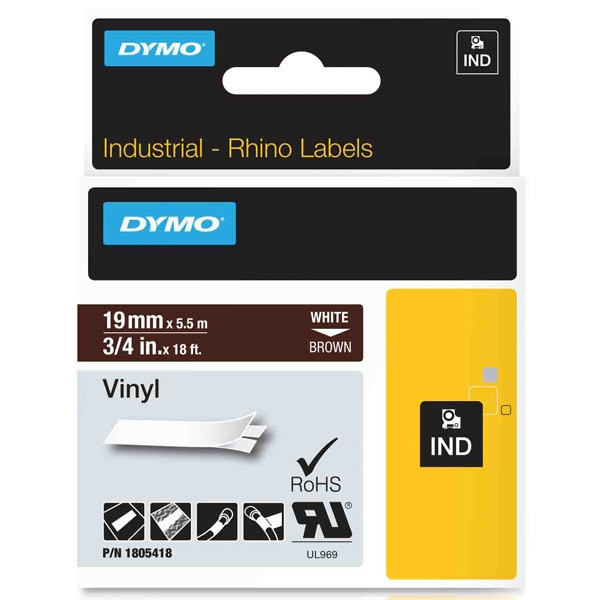 Dymo 1805418 IND Rhino taśma winylowa, nadruk biały na brązowym 19 mm, oryginalna 1805418 088660 - 1