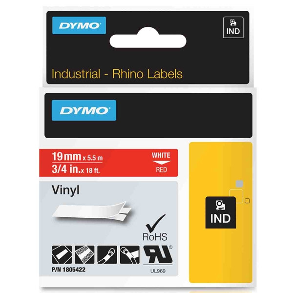 Dymo 1805422 IND Rhino taśma winylowa, nadruk biały na czerwonym 19 mm, oryginalna 1805422 088628 - 1