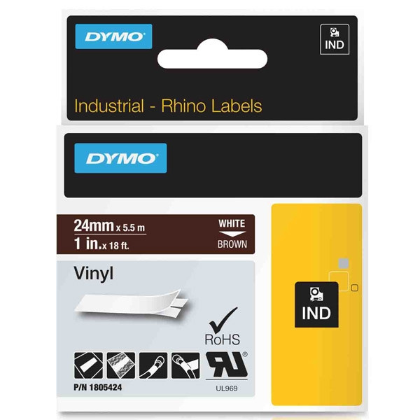 Dymo 1805424 IND Rhino taśma winylowa, nadruk biały na brązowym 24 mm, oryginalna 1805424 088662 - 1