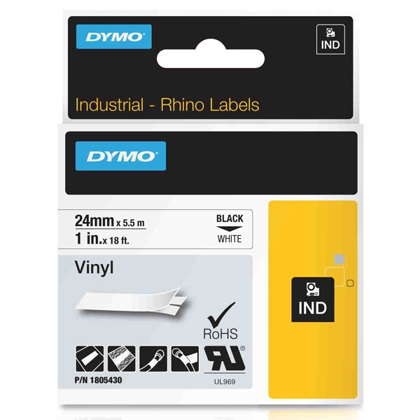 Dymo 1805430 IND Rhino taśma winylowa, nadruk czarny na białym 24 mm, oryginalna 1805430 088606 - 1